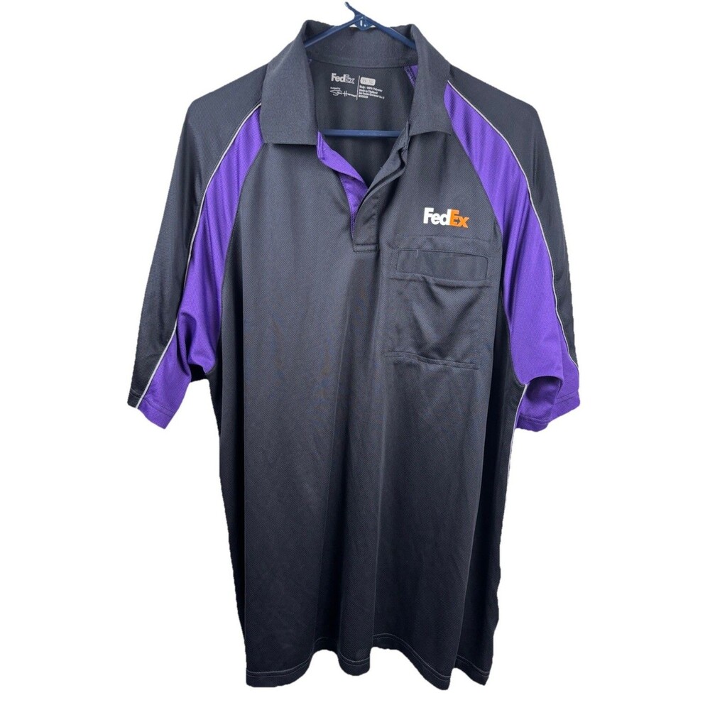 FedEx  Mens XL Performance Polyester Short Sleeve Polo Shirt Reflective EUC